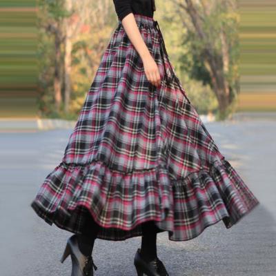 China Wholesale Anti-Wrinkle 2021 Anti-Wrinkle Big Girls Party Vintage Multi Color Print Retro Vintage Midi Pleated Skirts Womens Plaid Long Skirts for sale