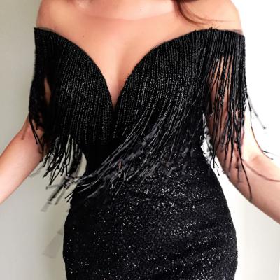 China Anti Wrinkle Party Wear Women Bodycon Dress Summer Fringe Tassel Black Sleeveless Dresses for sale