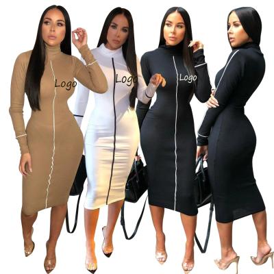 China 2021 Autumn High Collar Turtleneck Clothing Women's Casual Anti-Wrinkle Spring Fashion Long Sleeve Bodycon Outfits Women for sale