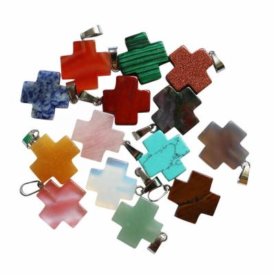 China Charms Shape Stone Crystal Healing Cross Pendant Necklace Jewelry Natural Gemstone Cross Pendants For Jewelry Making for sale