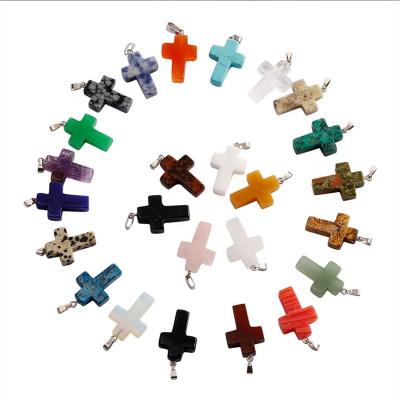 China Charms Shape Natural Gemstone Wholesale Crystal Cross Pendant Necklace Jewelry Cross Pendant Healing for sale