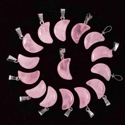 China Natural Rose Quartz Crystal Stone Moon Pendants Gemstone Charms Charms For DIY Jewelry Making for sale