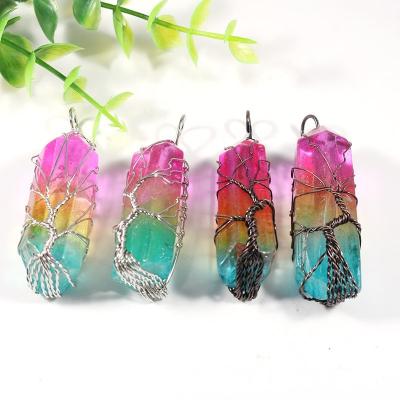 China Charm Reiki Necklace Healing Natural Life Chakra Jewelry Rainbow Stone Quartz 7 Chakra Tree of Life Crystal Pendant for sale