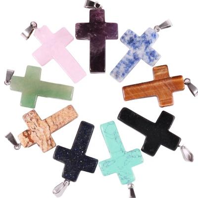 China Big Natural Healing Stone Cross Pendants Women Charms Necklace Crystal Pendants For Jewelry Making for sale