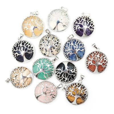 China Natural Quartz Crystal Therapy Stone Chakra Tree of Life Necklace Stone Pendant Charms for Jewelry Making for sale