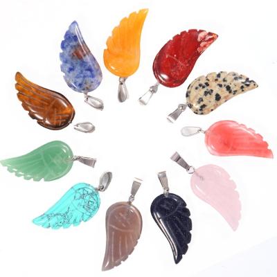 China FASHIONABLE natural crystal stone feather angel wing quartz charms pendant necklace for jewelry making for sale