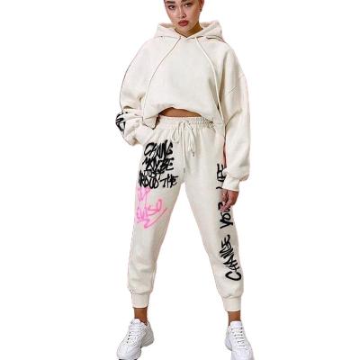 China 2022 breathable new new wholesale color contrast printed long sleeved pants two-piece set women's letter printed casual suit for sale