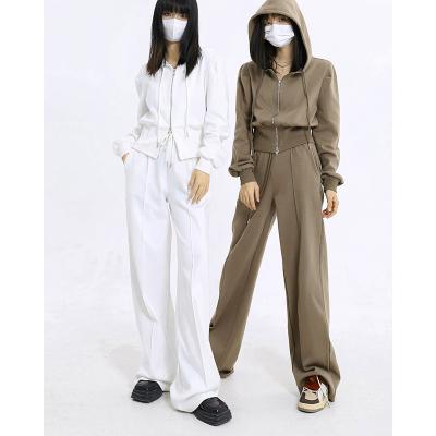 China Breathable Custom Sportswear Set Women's Spring White Hoodie And Pants Coat Casual Pants Two Piece Set for sale