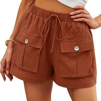 China Anti-wrinkle summer new loose comfortable wide leg fashion shorts women's mid waist pocket casual wide leg shorts with drawstring for sale