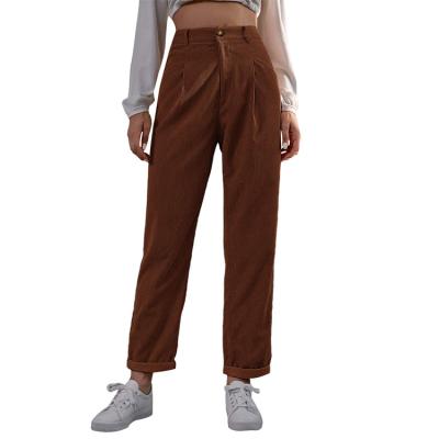 China Breathable Casual Straight Corduroy Womens High Waist Pants Trousers Look Thin for sale