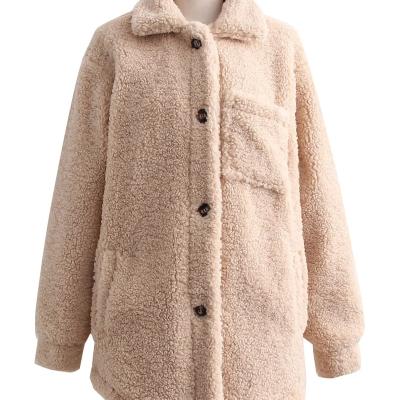 China Wholesale Trend Waterproof Women's Street Solid Color Plush Coat Women's Pocket Brown Short Coat for sale