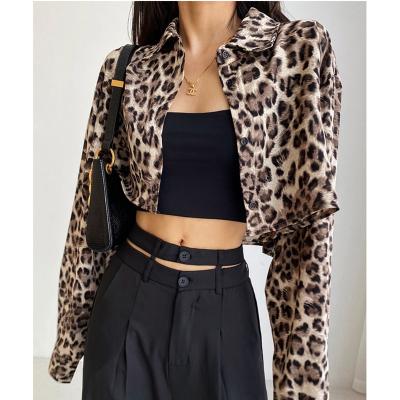 China 2022Animal Print Shirt Fashion Leopard Print Loose Short Cardigan Top Anti-Shrink for sale