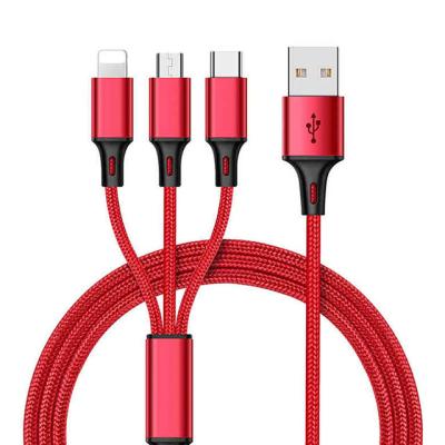 China Fast Charging Nylon Mobile Phone 3 Speed ​​3 In 1 Type 3A Fast Charging 1.2M USB C Data Cable Suitable For Mobile Phone Apple Huawei Huawei Type C Android for sale