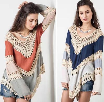 China Beach Explosive Bohemian Loose Long Sleeve Blouse Long Sleeve Hollow Knitted Women's Sun Protection Clothing for sale