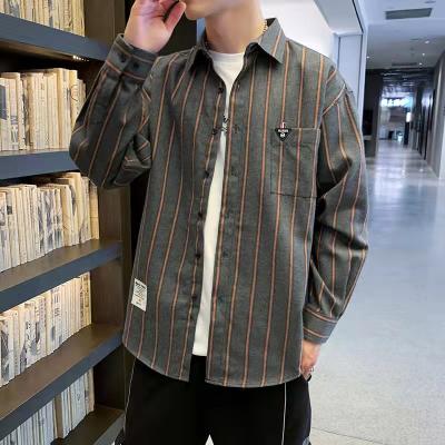 China Anti-pilling Long Sleeve Striped Loose Casual Shirt Men's Plus Size Shirt for sale