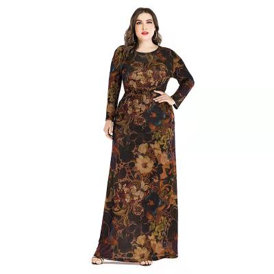 China Anti-Static Women's Fashion Dress Long Sleeve Printed Arabic Long Swing Plus Size Dress for sale