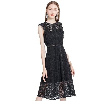 China Sleeveless Washable Lace Mid Length Dress for sale