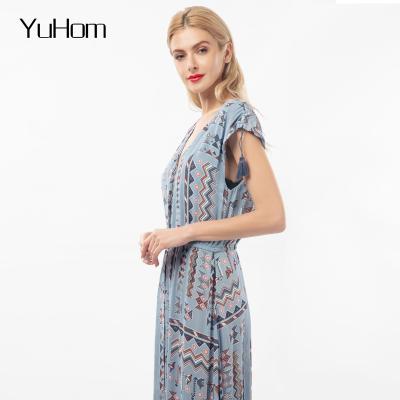 China Summer Anti-static High Quality French Stretch Dress Chiffon V-Neck Floral Coffee Break Dress for sale