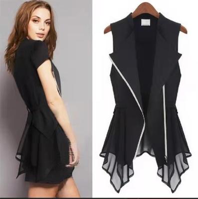 China Chiffon Mid Length Women's Spring Slim Ladies Vest Waistcoat Breathable Sleeveless Vest for sale