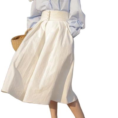 China Fashion Anti-static All-match High Waisted Pure Color Pleated Long Skirt For Women for sale