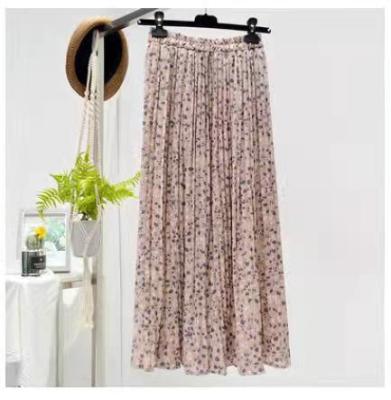 China Fashionable Women Anti-static Korean A-Line Skirt High Quality Printed Chiffon Maxi Skirt Beach Dress for sale