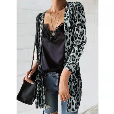 China Anti-wrinkle Women's Autumn/Winter Fashion Leopard Print Cardigan Mid Length Casual Jacket All-match Jacket for sale