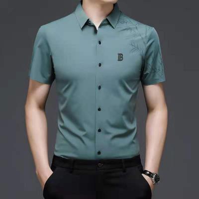 China 2021 Summer Youth Shirt Men's Anti-pilling Striped Short-sleeved Lapel Printed Clothes for sale