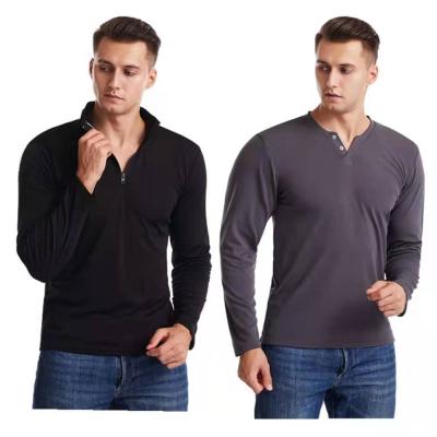 China Autumn New Men's Casual V-Neck High Quality Anti-wrinkle Long Sleeve T-shirt for sale