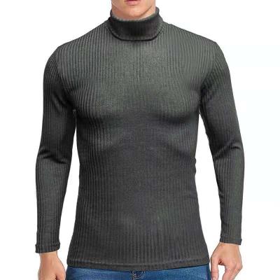 China Anti-wrinkle Men's Pullover Winter High-Neck Knitted Sweater Long Sleeve T-Shirt for sale