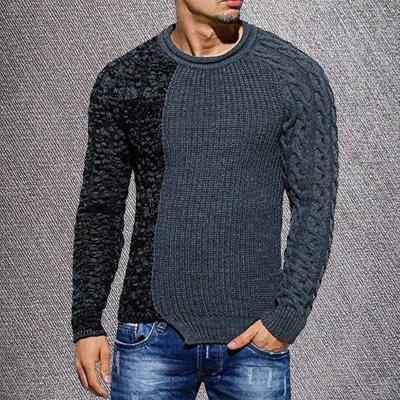 China Anti-Wrinkle Men's Trend Pullover Blouse Round Neck Color-blocking Knit Sweater Thin Quilting Sweater for sale