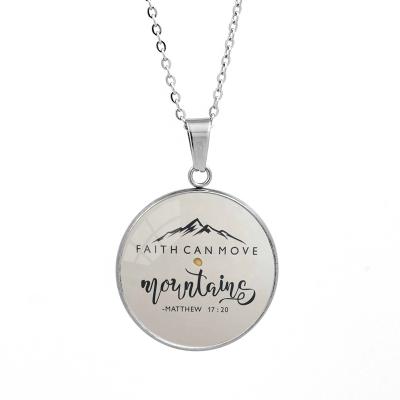 China Matthew 5:20 Bible Verse Necklace Religious Faith Can Move Mountains Stainless Steel Jewelry Christian Inspirational Gift for sale