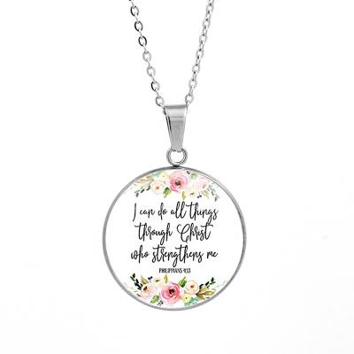 China Stainless Steel Religious Glass Dome Necklace Verse Bible Necklaces Holy Scripture Quote Jewelry Christian Faith Inspirational Gift for sale