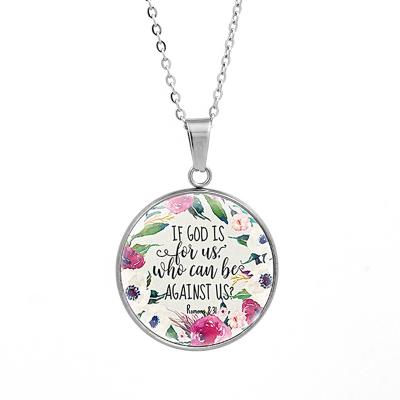 China From Bible Verse Glass Necklace Religious Stainless Steel Cabochon Religious Necklaces For Women Christian Jewelry Party Favors Gifts for sale