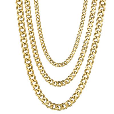 China Hiphop Cuban Chain Necklace For Women Mens Stainless Steel Restriction Link Chain Chokers Vintage Basic Punk Gold Tone Solid Metal Collar for sale