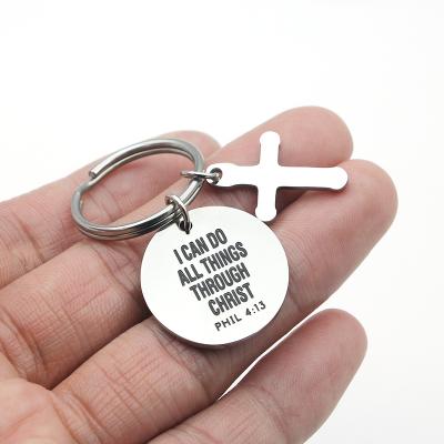 China Daily Life Philippians 4:13 Bible Verse I Can Do All Things Through Christ Stainless Steel Cross Key Chain Keychain Christian Jewelry Gift for sale