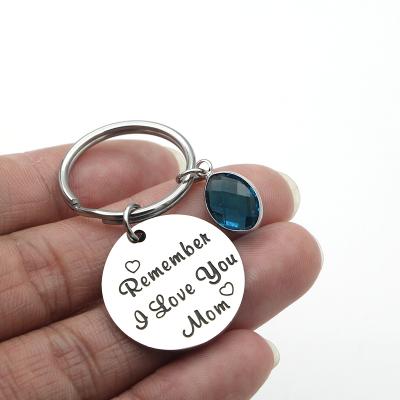 China Daily Life Engraved Mom Charms Stainless Steel Key Chain Birthstone Key Chain For Women Jewelry Mother's Day Family Gift for sale