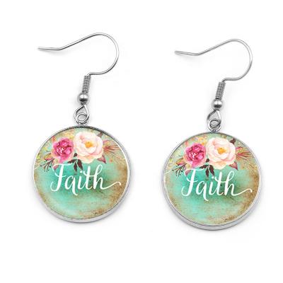 China Low Glass Bible Verse Dome Earrings Stainless Steel Faith Love Hope Drop Earrings For Women Religious Jewelry Gift for sale