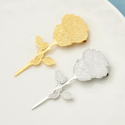 China Fashion Party Stainless Steel Rose Flower Brooches For Women Trendy Unisex Love Flower Casual Brooch Pin Gifts for sale