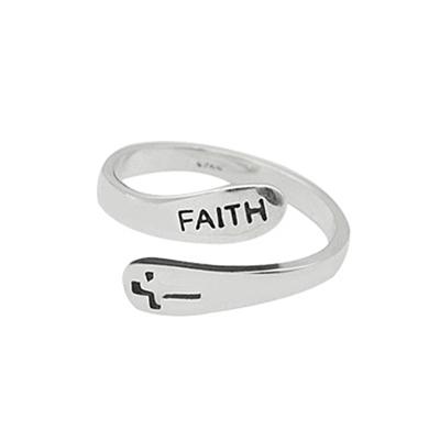 China Stamp Religious Cross Faith S925 Sterling Silver Ring For Women Vintage Men Resizable Christian Jewelry for sale