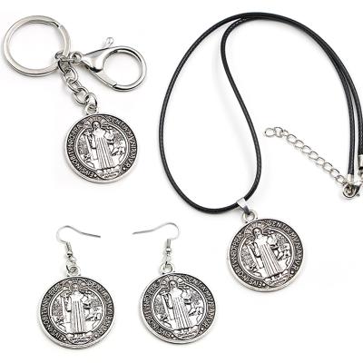 China St Benedict Of Nursia Patron Against Evil Religious Saint Of Evil Zinc Alloy Pendant Catholic Jewelry Sets Gift for sale