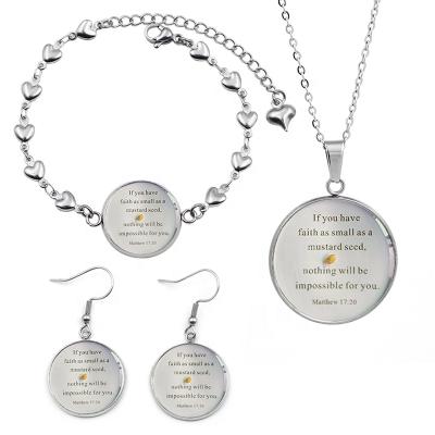 China Real Christian Matthew 5:20 Mustard Seed Bible Verse Necklace Bracelet Earrings Stainless Steel Jewelry Sets Gift for sale