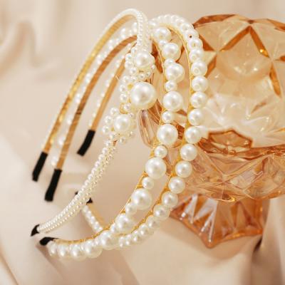 China ALLOY Big Fashion Pearl Hair Hoop For Women Girls Vintage Mujer Headband Headwear Hair Jewelry Accessories 2021 for sale