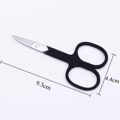 China Durable Russia Branded Stainless Steel Black Rubberized Grooming 3.5mm Thickness Curved Eyebrow Hair Shaping Scissors for sale