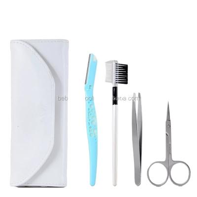 China Professional White 5Pcs Flase Eyelash Makeup Tools Eyebrow Care Cosmetic Tweezers Set With Brush Razor for sale