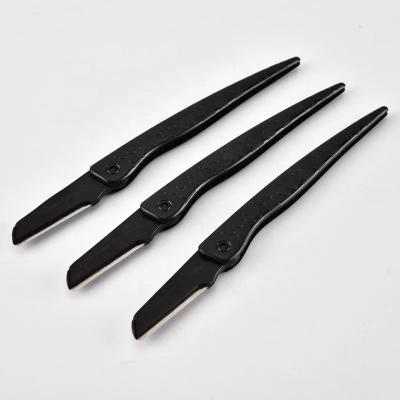 China Eyebrow Hair Shaping Grooming ABS Handle Sharp Blade Steel Folding Style Black Eyebrow Hair Removal Shavers Trimmer Shaper Razor for sale