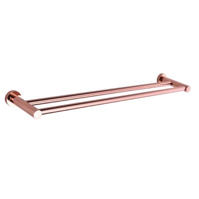 China Rose Gold Copper Wall Mounted Modern Double Round Towel Rails Bathroom Accessories Set for sale