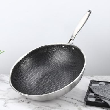 China Viable Chinese Cookware Stainless Steel Wok Handle Wok Pan Non Stick Coating Frying Pan for sale