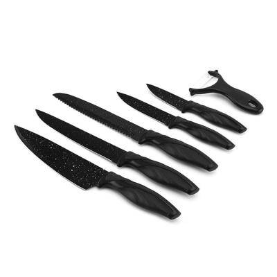 China Sustainable Hot Sale 6pcs Non Stick Coating Marble Effect With Black Handles Kitchen Knife Set for sale