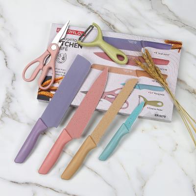 China Eco-Friendly Kitchen Knife Material Straw Wheat Colored Kitchen Tools Sustainable 6 Pieces Set Cooking Tools Chef Knife for sale