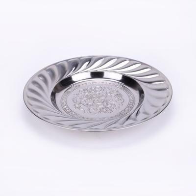 China Lily Flower Gold Plated Fruit Round Sustainable Dish / Dinner Dish / Stainless Steel Plate for sale